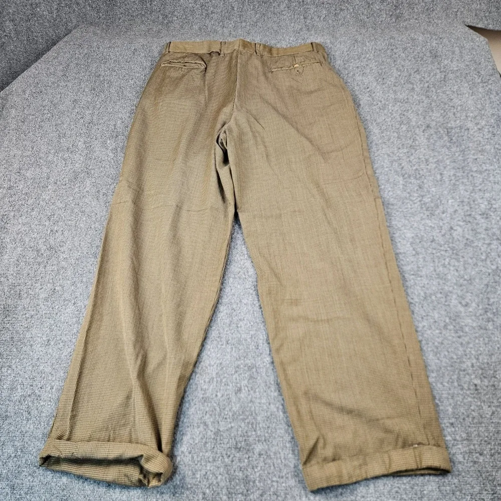 Zanella Mens 38 Pleated Wool Trousers Houndstooth Made in Italy Tan Black 982